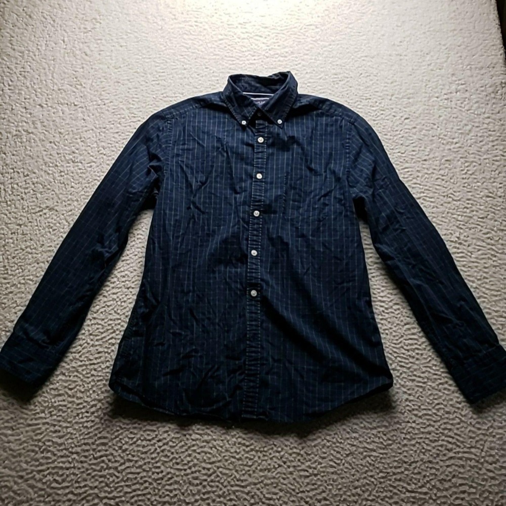 Charles Tyrwhitt Shirt Mens Medium Blue Plaid Extra Slim Fit Non Iron LS